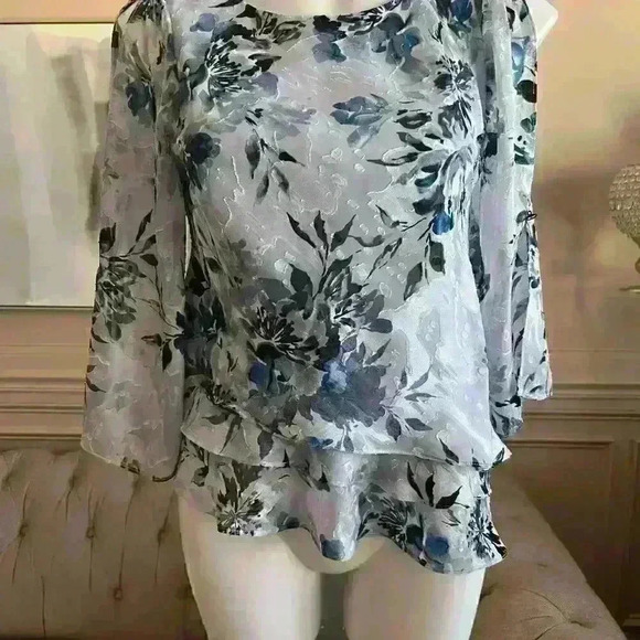 Alex Evenings Size small blue floral pattern asymmetrical layered top - Picture 4 of 7